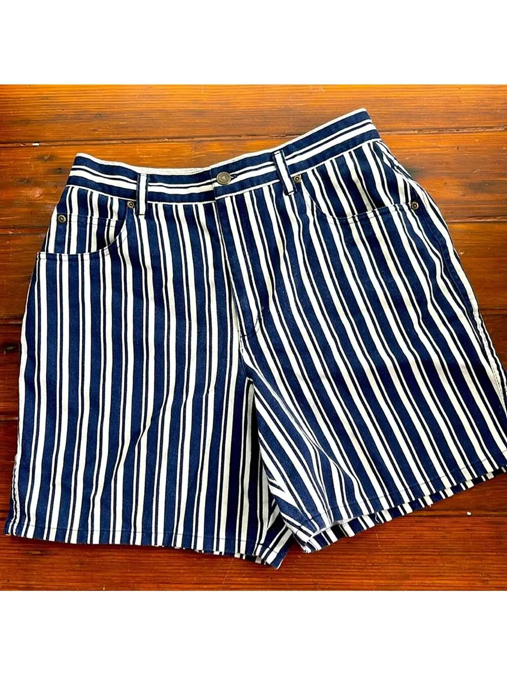 Vintage Liz Wear striped long inseam hi rise denim jean Joey shorts sz 12